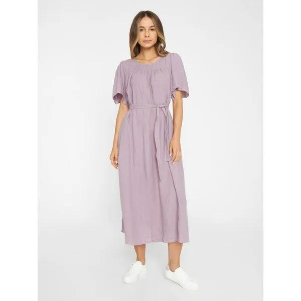 KnowledgeCotton Apparel KnowledgeCotton Apparel Kleid mit Bindegurt aus Bio-Leinen, Lila (nirvana), – Produktbild 1 von 4