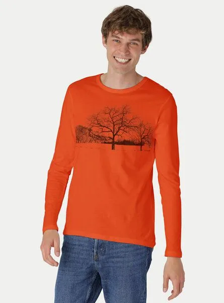 Peaces.bio - handbedruckte Biomode Peaces.bio - handbedruckte Biomode Herren Langarmshirt Landscape, Orange, – Produktbild 2 von 2