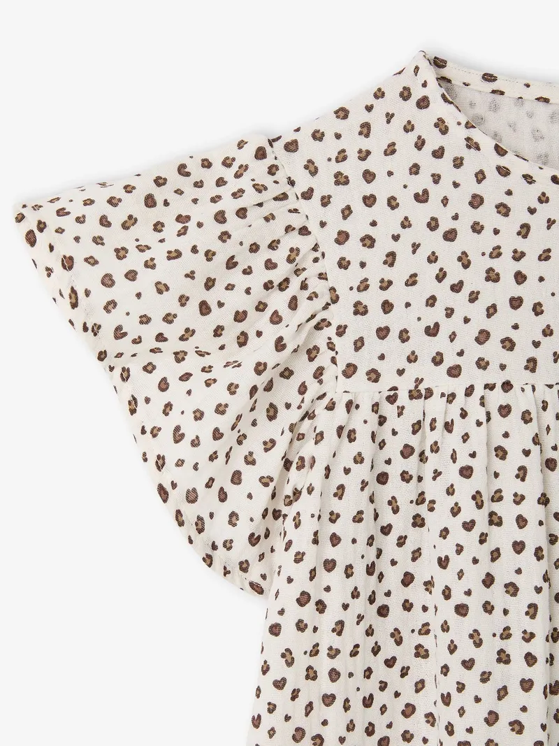 Vertbaudet Kurzärmeliges Kleid mit Volantärmeln Mädchen leo, Beige leo, – Produktbild 3 von 4