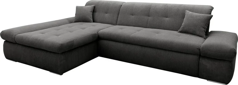 DOMO collection Ecksofa MORIC 300x172 cm, XXL-Sofa mit viel Platz, L-Form, auch in Cord, wahlweise mit Bettfunktion und Armteilverstellung, Cord, Grau, – Produktbild 6 von 8