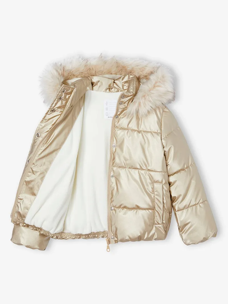 Vertbaudet Mädchen Steppjacke mit Kapuze und Fleecefutter, Gold, – Produktbild 2 von 4