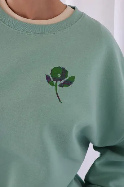 Kultgut Kultgut Artdesign - Biofair- Pulloversweater im Boxistyle / Autumnflower, Grün, – Produktbild 3 von 4