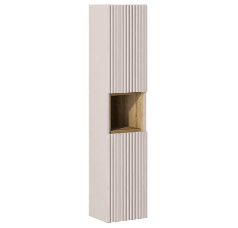 Lomadox Hochschrank NEWPORT-56-CASHMERE Badschrank in kaschmir mit Eiche, gerillte Front, ca. 30/140/25 cm, Beige|weiß, – Produktbild 1 von 4