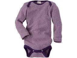 Cosilana Cosilana Baby Body Langarm Baumwolle-Wolle-Seide rosa-pflaume-geringelt Gr.62/68 – Produktbild 1 von 1