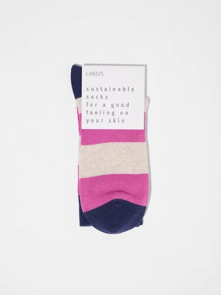 LANIUS LANIUS Socken mit Blockstreifen (GOTS), Beige melange/ pink, – Produktbild 1 von 3