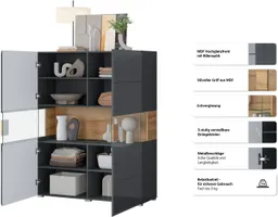OTTO home Highboard Toledo,Breite 121,5 cm, trendige Hochkommode mit 2 Türen, Hochschrank mit Glas-Partien,stylische Hochglanzfronten – Produktbild 1 von 1