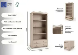 OTTO home Bücherregal Adele, Standregal, Regal, aus massiver Kiefer, Breite 92 cm, mit 2 Schubladen, FSC® – Produktbild 1 von 1