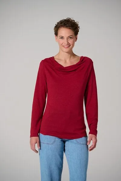 HempAge HempAge Langarmshirt mit Wasserfallkragen Hanf/Lyocell, Ruby (rot), – Produktbild 4 von 4