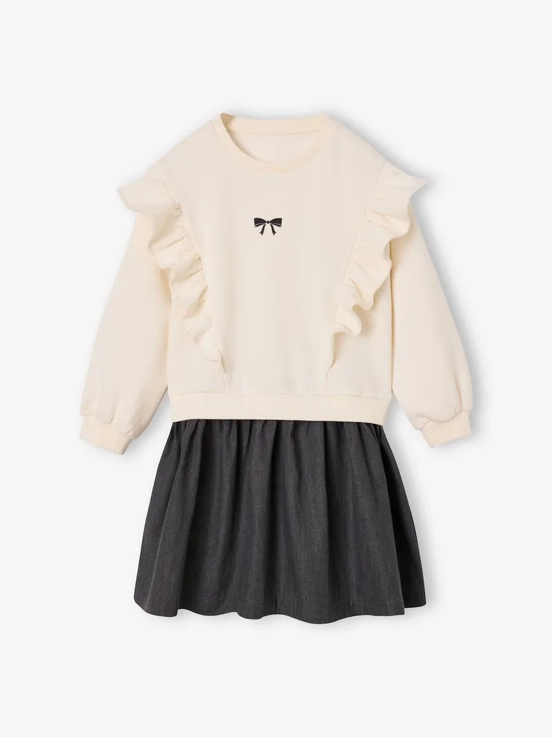 Vertbaudet Kleid mit Volants asu Materialmix Mädchen, Wollweiß, – Produktbild 3 von 4