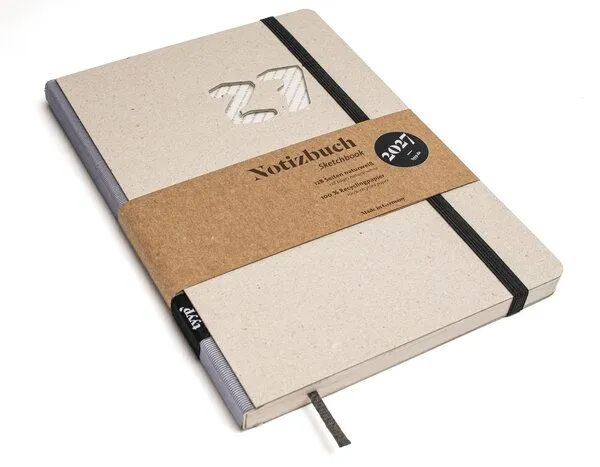 tyyp tyyp Wochenplaner 2027 – Taschenkalender A5 aus Recyclingkarton – grau, vegan & handgefertigt, Grau, – Produktbild 1 von 4