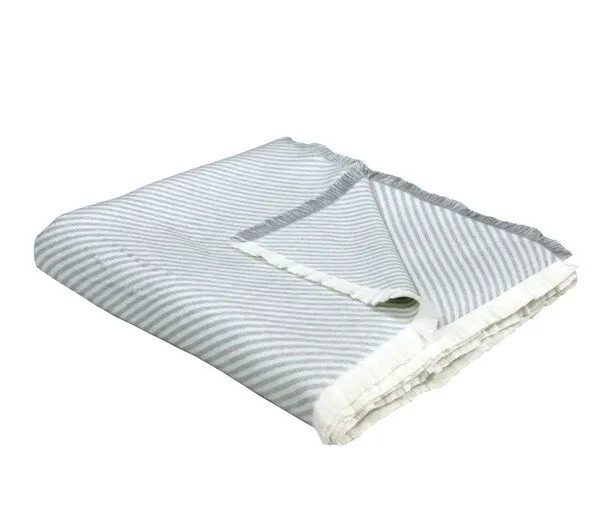 Nature by Adam Nature by Adam Kuscheldecke aus 100% Bio-Baumwolle - Made in Germany - Stripes, Hellgrau, – Produktbild 1 von 4