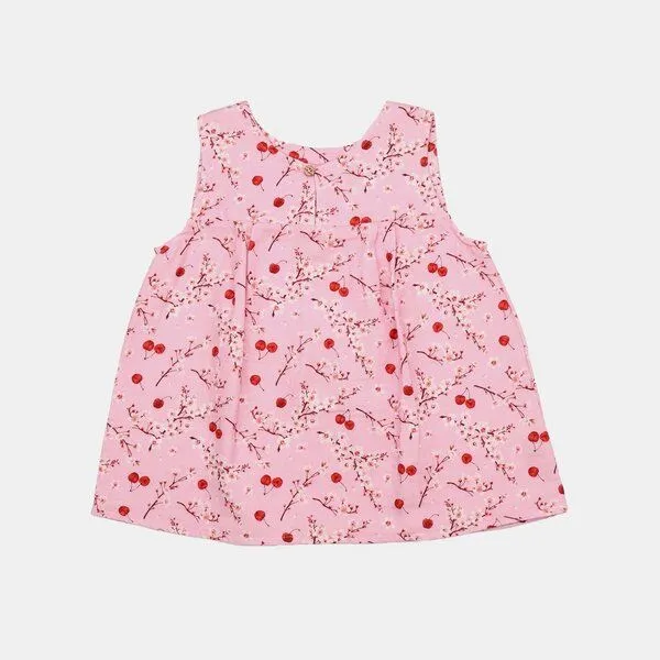 Walkiddy Walkiddy Kleinkinder Blusentop GOTS-zertifiziert aus Bio-Baumwolle rosa mit Kirschen-und-Blüten-Muster, Blau, – Produktbild 2 von 3