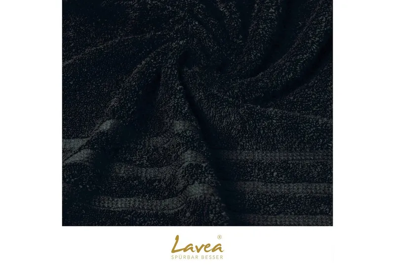 Lavea Badetuch Bali Duschtuch 100x150 cm Duschtuch 70x140 cm, Weiches Bio-Baumwollfrottee (1-St), Handtuch, GOTS-zertifiziert, extra saugstark mit 500g/m², Schwarz, – Produktbild 5 von 5