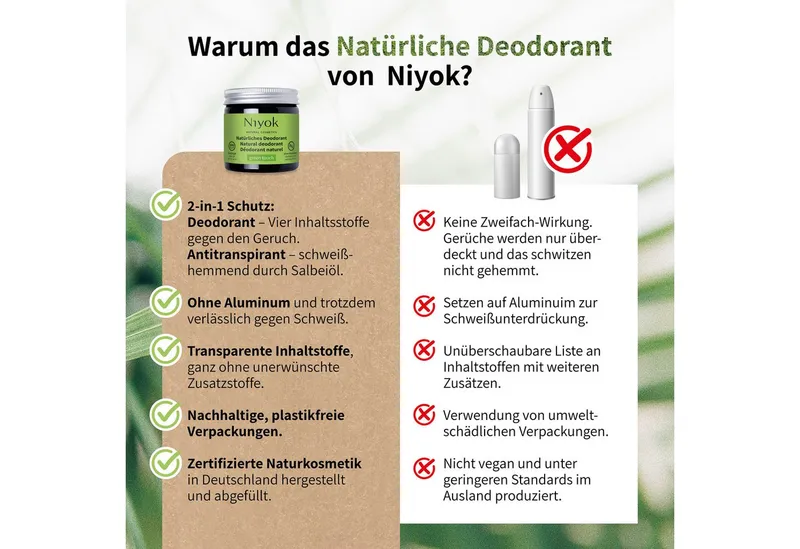 Niyok Niyok Deo-Creme 2-in-1 anti-transpirant, Schutz vor Geruch & Schweiß, ohne Alluminium, Green Touch, Deodorant Creme Unisex, Feste Deo Creme – Produktbild 5 von 5