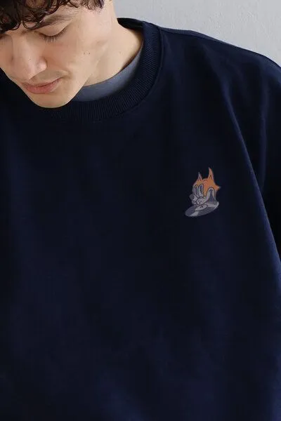 Kultgut Kultgut Biofair- ESSENTIALS CREW Sweatshirt / retro music, Dunkelblau, – Produktbild 2 von 4