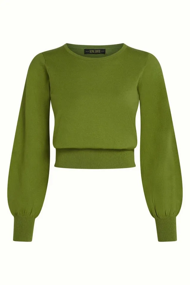 king louie king louie Langarmshirt - Bell Top Club - Modisches Strickshirt mit Rundhals aus Baumwolle für, Grün, – Produktbild 1 von 5