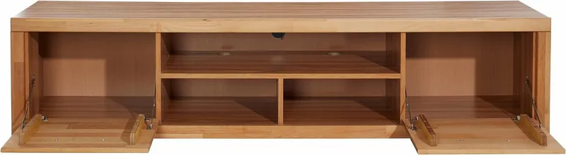 OTTO home Lowboard Logo,200cm breit,42 cm tief, Fronten Massivholz, Kabeldurchführung, Korpus Holzwerkstoff,2 Klappen, 5 Fächer, Metallgriffe, Braun, – Produktbild 4 von 5