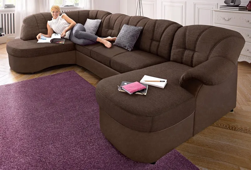 DOMO collection Wohnlandschaft FLORES 293x180x86 cm, hochwertig, komfortabel, U-Form, 3 Teile, wahlw. mit Bettfunktion, wahlw. mit Federkern, Unser Dauertiefpreis, Braun, – Produktbild 6 von 8