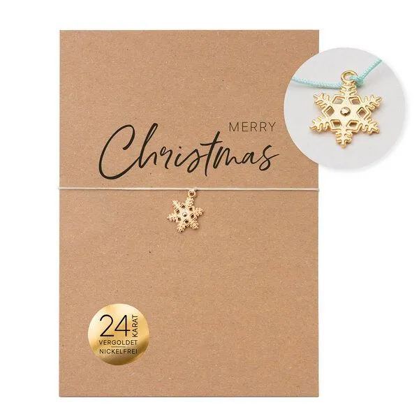 Bow & Hummingbird Bow & Hummingbird Schneeflocken Armband 24K vergoldet „Merry Christmas“ – Weihnachtsarmband in Mint oder Creme, kleines Weihnachtsgeschenk, Mint, – Produktbild 2 von 4