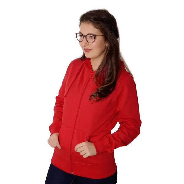HANDGEDRUCKT HANDGEDRUCKT "der Rabenflüsterer" Frauen Zip Hoody, Rot, – Produktbild 3 von 4