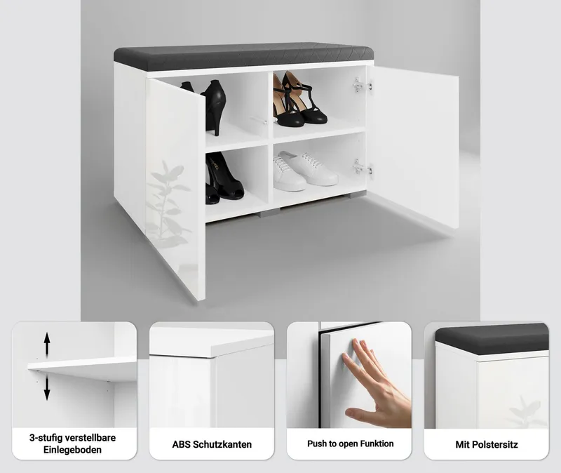 OTTO home Sitzbank Paris (inkl. Sitzkissen), moderne Truhenbank B/T/H 70x35x45, Flurbank mit Sitz aus Kunstleder, Braun, – Produktbild 1 von 5