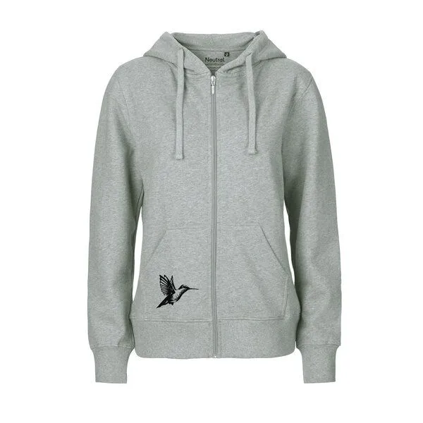HANDGEDRUCKT HANDGEDRUCKT "Gartenfreude" Frauen Zip-HOODY aus reiner Biobaumwolle (kbA), Grey, – Produktbild 2 von 4