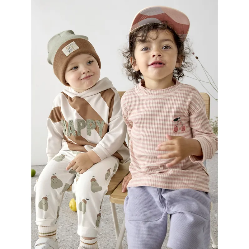 Lässig Lässig Shirt langarm Rippqualität Ringel Kirschen Little Gang, Rosa | natur | mehrfarbig, – Produktbild 2 von 3