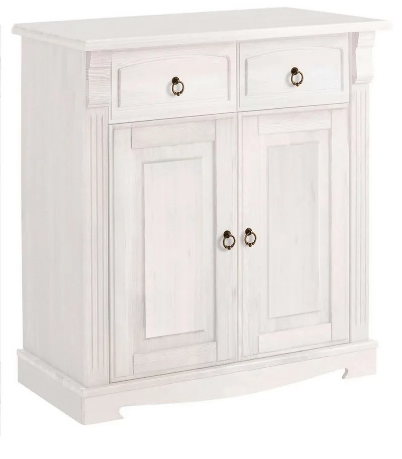OTTO home Kommode Anna, Sideboard, Anrichte, Stauraumschrank (B/T/H: 94/40/88 cm), aus massiver Kiefer, Breite 94 cm, mit Kassettenoptik, FSC®, Weiß, – Produktbild 2 von 5
