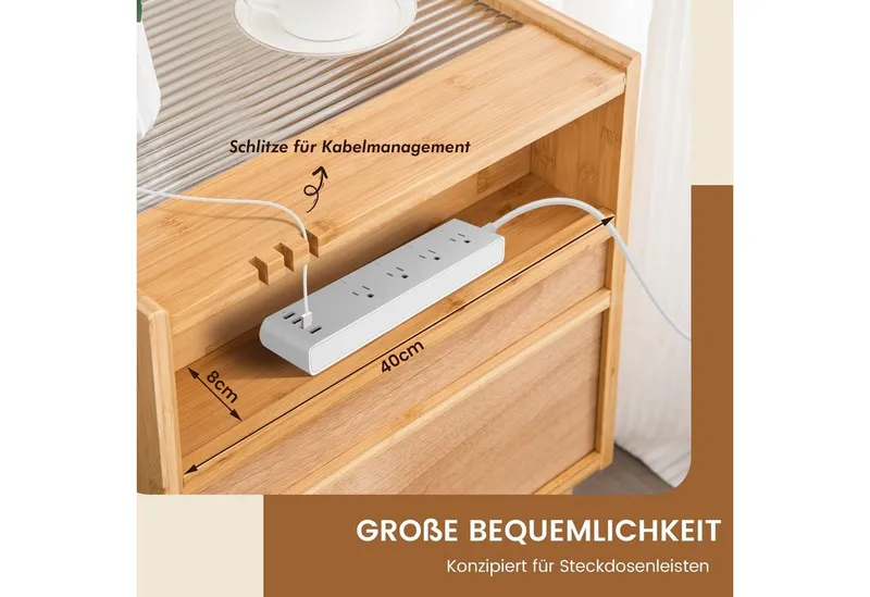 COSTWAY COSTWAY Nachttisch (2-St), Rattan Beistelltisch, mit Glastischplatte, aus Bambus – Produktbild 3 von 5