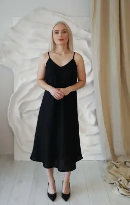 Amber Linen Amber Linen Damen vegan Kleid Sperlonga Schwarz – Produktbild 1 von 1