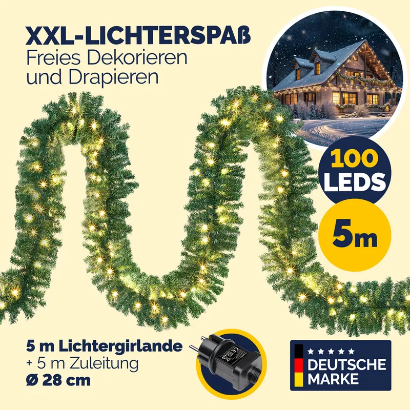 Casaria® Weihnachtsgirlande 5m In-/Outdoor, Grün, – Produktbild 2 von 2