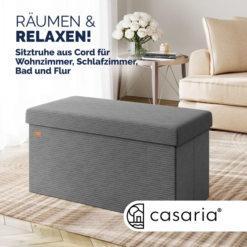 Casaria® Sitzbank Anthrazit Cord 76x38x38cm MDF faltbar – Produktbild 2 von 2