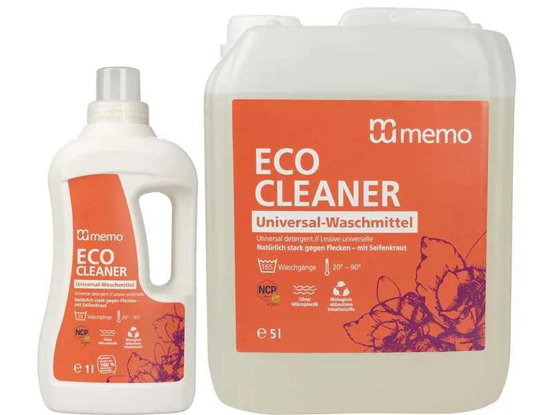 Memo memo Universal-Waschmittel "ECO CLEANER" Bundle aus 1 l Flasche + 5 l Kanister – Produktbild 1 von 1