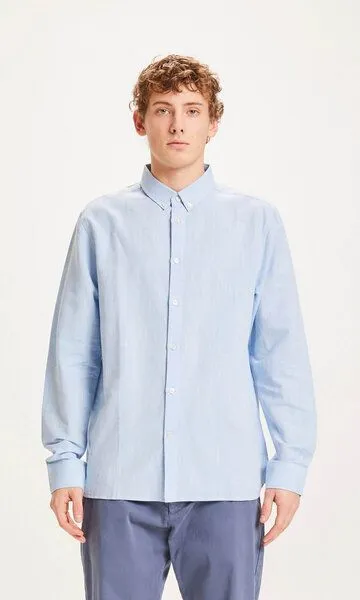 KnowledgeCotton Apparel KnowledgeCotton Apparel Leinenhemd - Custom fit linen shirt, Hellblau (sky), – Produktbild 1 von 4