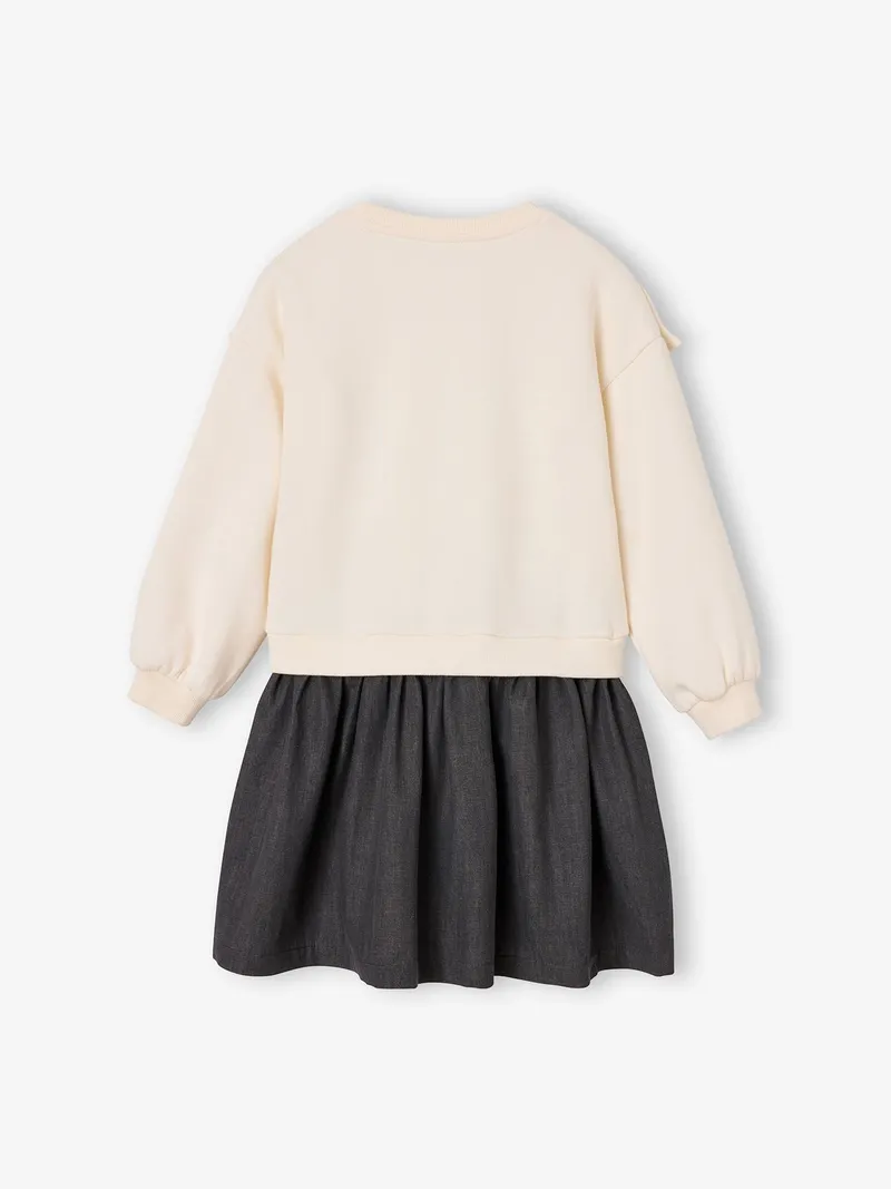 Vertbaudet Kleid mit Volants asu Materialmix Mädchen, Wollweiß, – Produktbild 4 von 4