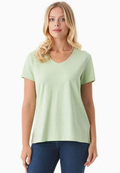 ORGANICATION ORGANICATION Damen Basic T-Shirt aus Bio-Baumwolle mit V-Ausschnitt, Foam green, – Produktbild 1 von 4