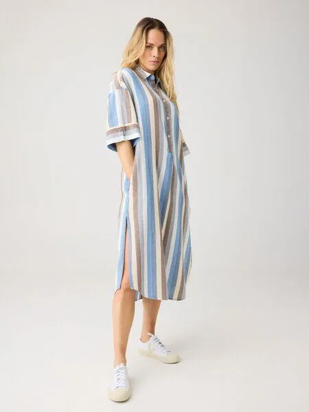 KnowledgeCotton Apparel KnowledgeCotton Apparel Kurzarm-Blusenkleid mit Struktur aus Bio-Baumwolle, Braun-shaved-chocolate, – Produktbild 4 von 4