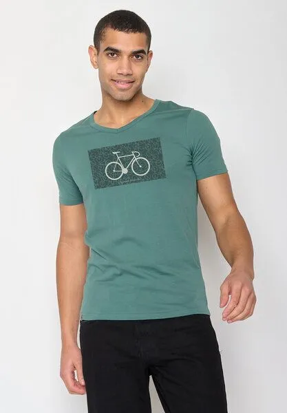GreenBomb GREENBOMB Bike Cube Peak - Lässiges T-Shirt aus Bio-Baumwolle / hochwertiger Print / GOTS / Fair & Vegan, Blau (deep sage), – Produktbild 1 von 2