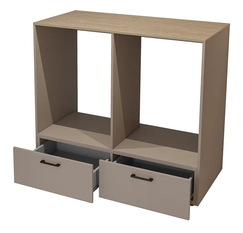 Lomadox Umbauschrank RISAN-83 beige greige Eiche Dekor 132 cm breit modern Metallgriffe Schubladen, Beige|braun, – Produktbild 2 von 5