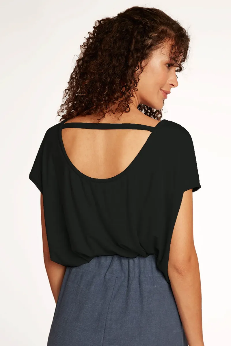 WiDDA WiDDA Damen vegan T-Shirt Rückenfreies Fari Schwarz, Schwarz, – Produktbild 1 von 2