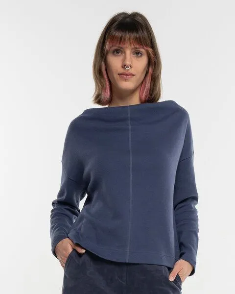Alma & Lovis Alma & Lovis Sweater mit Wasserfall-Ausschnitt aus Organic Cotton | Gentle Cascade, Crown blue (blau), – Produktbild 1 von 4