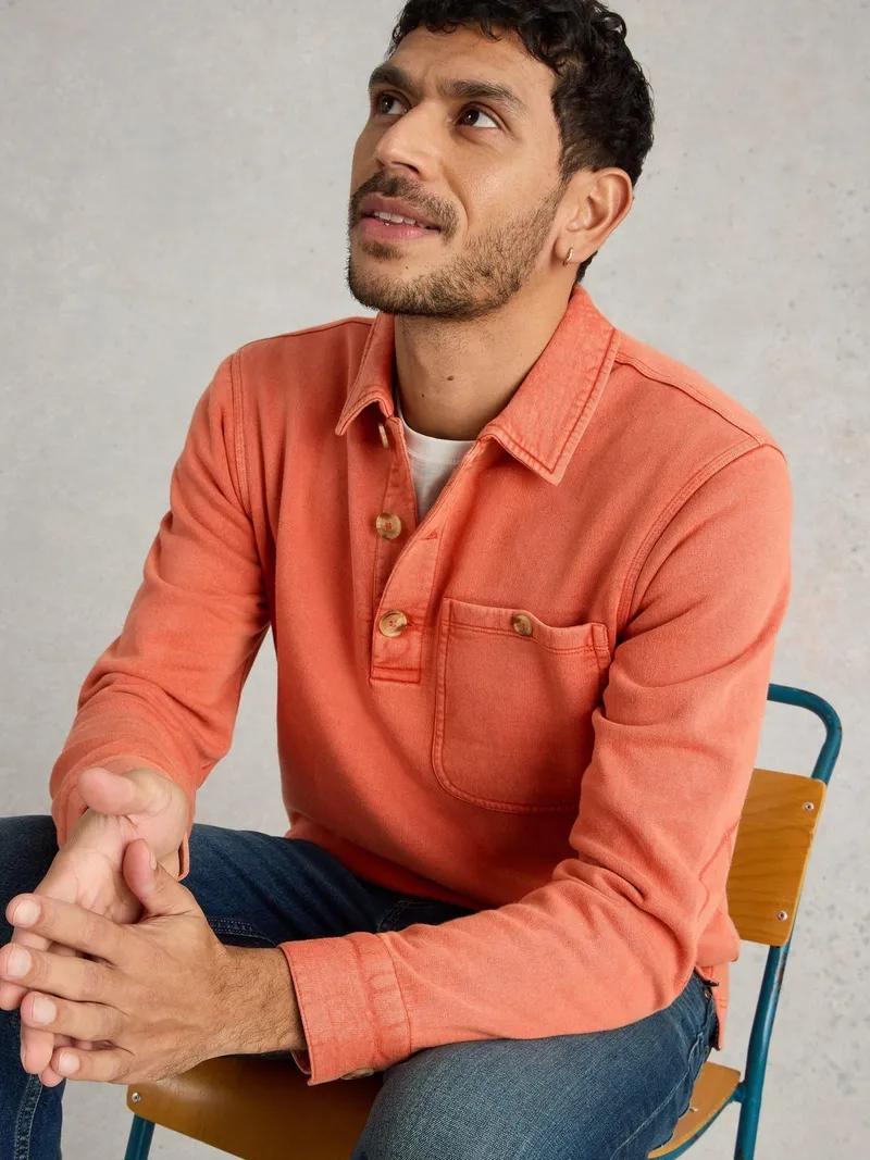 White Stuff Longsleeve Polohemd Brampton - S, Dunkelorange, – Produktbild 3 von 4