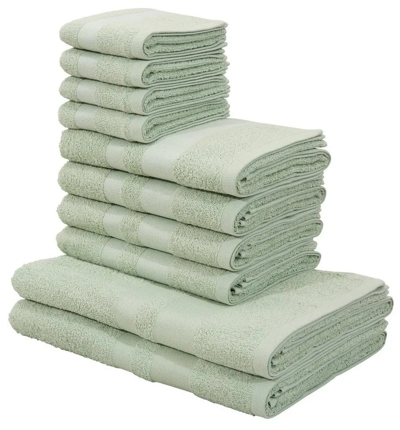 OTTO home Handtuch Set Vanessa, 10-tlg Handtuch-Set, weich, in Standard- und Premium-Qualität, Walkfrottee (Set, 10-St), 100% Baumwolle, Duschtücher, Handtücher, Gästetücher, mit Bordüre, Grün, – Produktbild 2 von 8