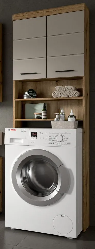 Inn.Furn Waschmaschinenumbauschrank Shawn (Waschmaschinenschrank in Eiche und Sand / Kaschmir, 2-türig, 64 x 191 cm) mit viel Stauraum, Beige, – Produktbild 2 von 5