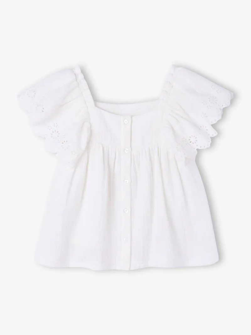 Vertbaudet Musselin-Bluse, Wollweiß, – Produktbild 3 von 3