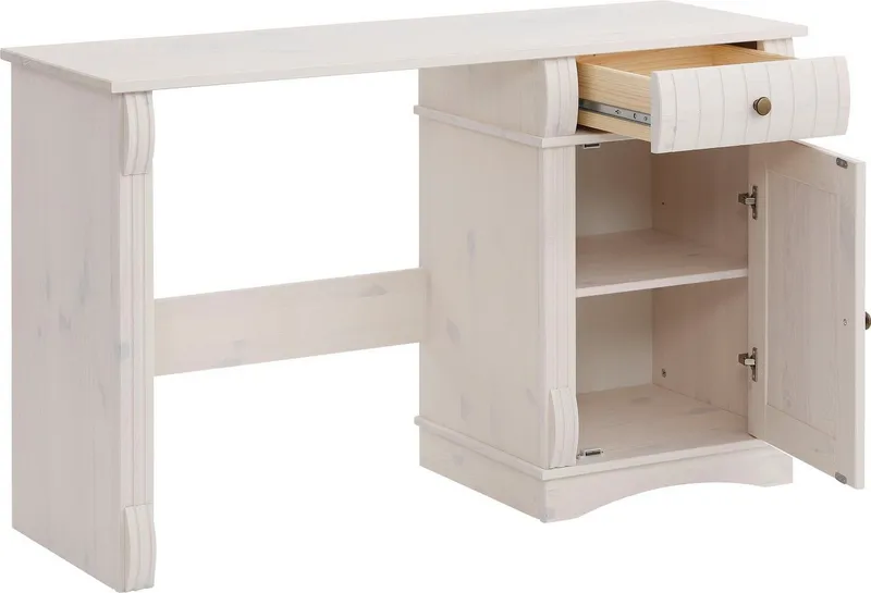 OTTO home Schreibtisch Teresa (Maße (B/T/H): 120/37/73 cm), Computertisch mit Schublade, Massivholz, Breite 120 cm, Weiß, – Produktbild 5 von 5