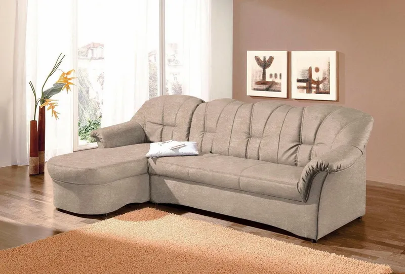 DOMO collection Ecksofa Papenburg, zeitlose Rückensteppung, elegante Formensprache, L-Form, in großer Farbvielfalt, wahlweise mit Bettfunktion, Beige, – Produktbild 2 von 8