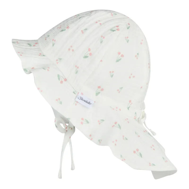 Sterntaler Sterntaler Musselin-Sonnenhut mit Nackenschutz Kirschen, Weiss, – Produktbild 1 von 3