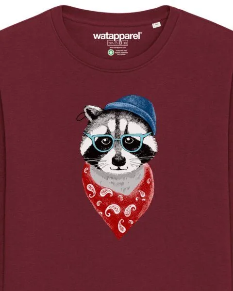watapparel watapparel Sweatshirt Unisex Waschbär, Burgundy, – Produktbild 3 von 4