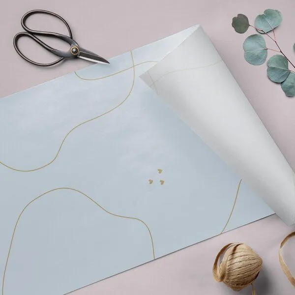 Fines Papeterie Fines Papeterie 10m Seidenpapier HELLBLAU mit goldfarbenen Linien auf Rolle – Produktbild 2 von 4
